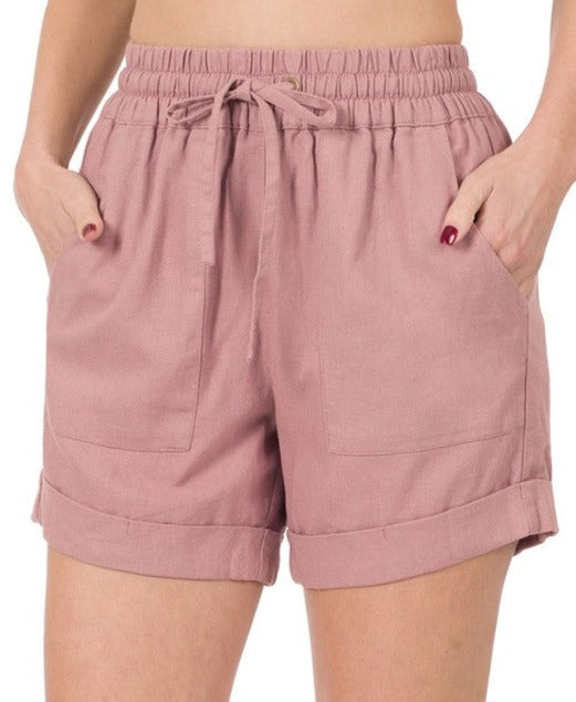 Linen Shorts in Mauve